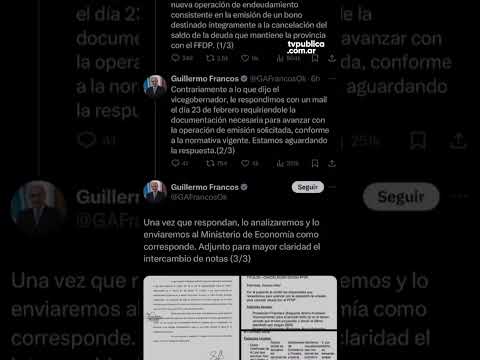 Francos cruzÃ³ al vicegobernador de Chubut y mostrÃ³ documentos de deuda de la provincia