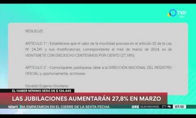 Las jubilaciones subirÃ¡n un 27,18% en marzo