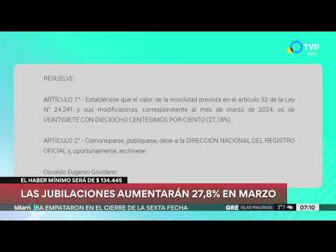 Las jubilaciones subirán un 27,18% en marzo Las jubilaciones subirán un 27,18% en marzo