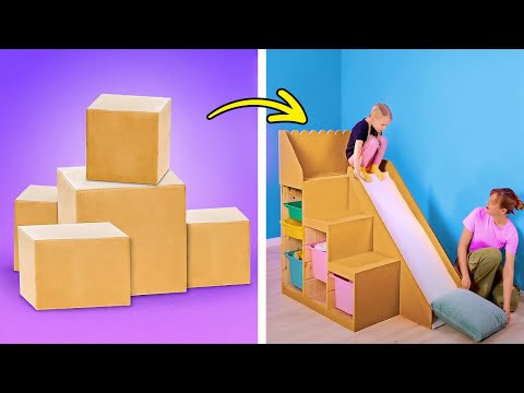 Tobogán DIY Para Niños 📦🎢 Y Otros Geniales Trucos de Cartón Para Padres Creativos Tobogán DIY Para Niños 📦🎢 Y Otros Geniales Trucos de Cartón Para Padres Creativos