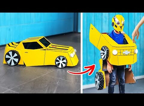 ¡DISFRAZ DE COCHE DE CARTÓN DIY 🚕 ASOMBROSAS MANUALIDADES DE PAPEL PARA TI!