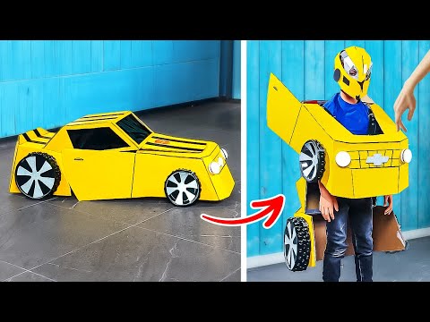 ¡DISFRAZ DE COCHE DE CARTÓN DIY 🚕 ASOMBROSAS MANUALIDADES DE PAPEL PARA TI!