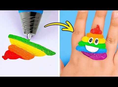 ¡LOCURA DE MANUALIDADES CON ARCOÍRIS 🌈 ASOMBROSAS Joyas con Lápiz 3D y Pistola de Pegamento!