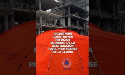 Palestinos construyen refugios en medio de la destrucción para protegerse de la lluvia