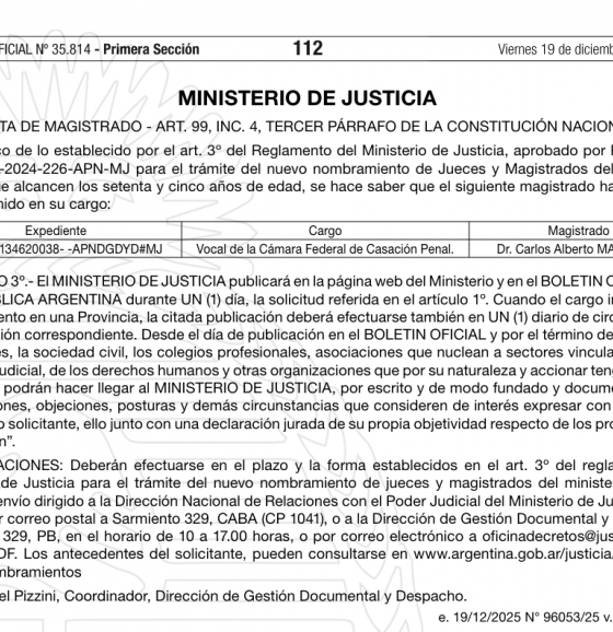 El gobierno presiona a Irurzun con la jubilación para que los beneficie en la causa Andis