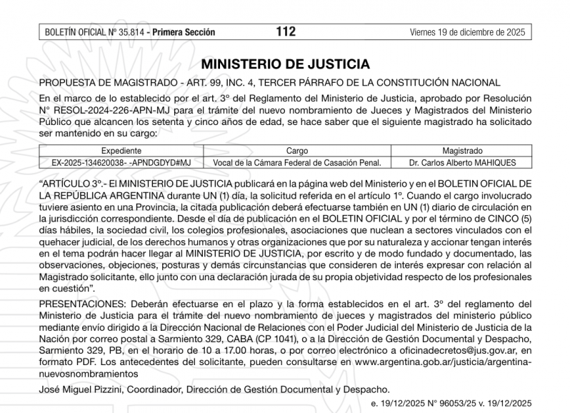 El gobierno presiona a Irurzun con la jubilación para que los beneficie en la causa Andis