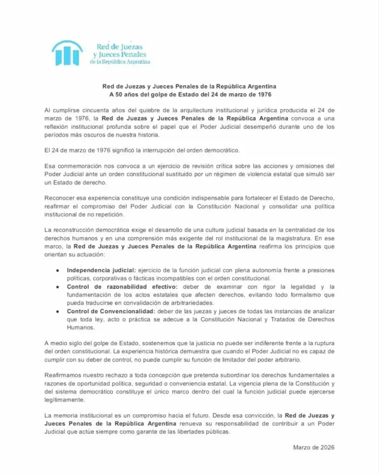 Jueces penales advierten que la justicia no puede ser indiferente a la ruptura del orden constitucional
