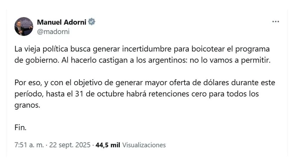 El Gobierno elimina retenciones a granos para impulsar la liquidación de divisas