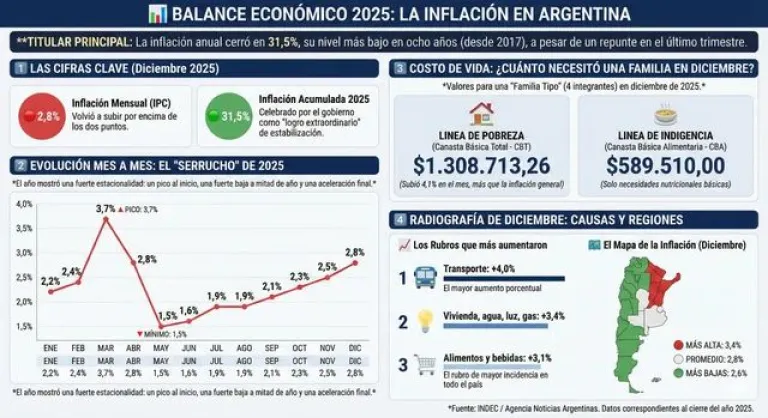 Inflación 2025: cómo fue la evolución mes a mes hasta cerrar en 31,5%