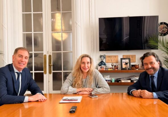 Karina Milei y Diego Santilli recibieron a Gustavo Sáenz antes de viajar a San Juan