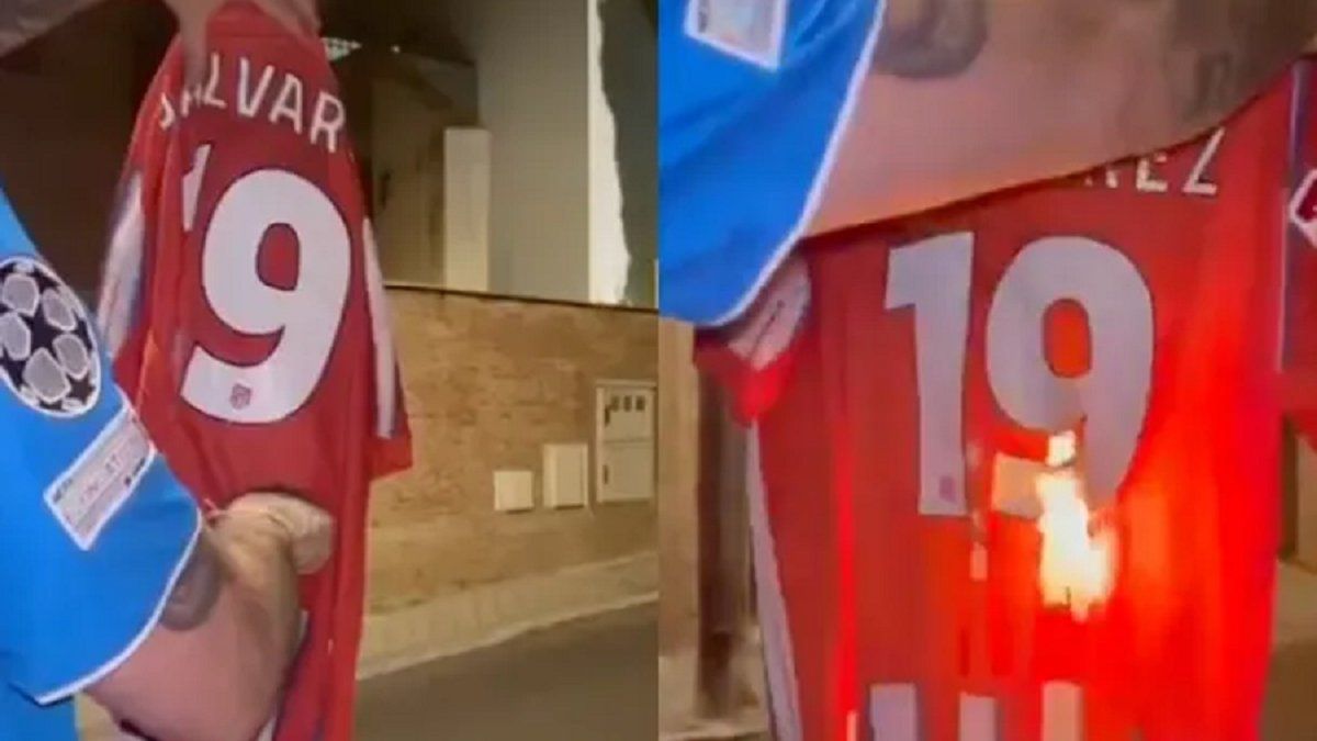 Hinchas del Atlético Madrid quemaron la camiseta de Julián Álvarez