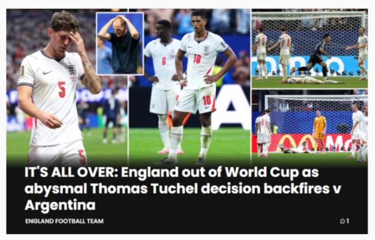 "Corazón roto", "crueldad" y "todo se acabó": así reflejó la prensa inglesa la eliminación ante Argentina