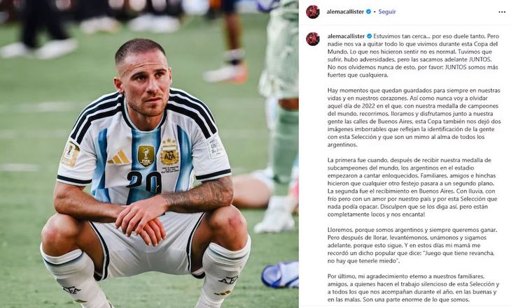 El conmovedor mensaje de Alexis Mac Allister a los hinchas tras la final: "Están completamente locos y nos encanta"