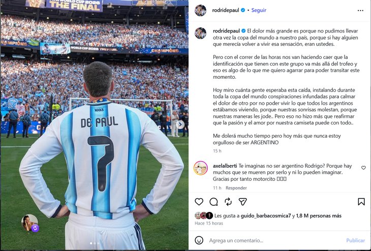 El explosivo posteo de Rodrigo De Paul: "Instalaron conspiraciones infundadas"
