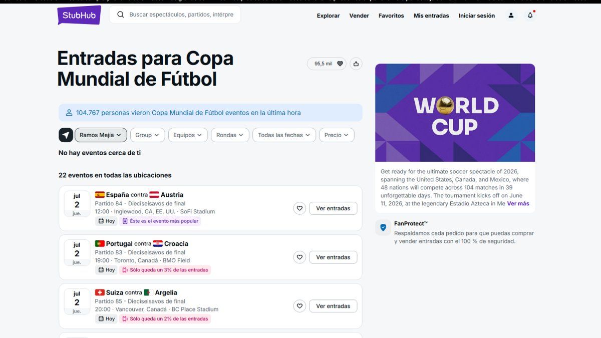 Hinchas demandan por u$s5 millones a la revendedora StubHub por la cancelación de entradas para el Mundial 2026