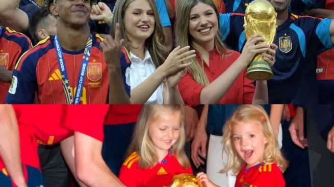 La princesa Leonor y la infanta Sofía recrearon la histórica foto con la Copa del Mundo: las diferencias entre 2010 y 2026