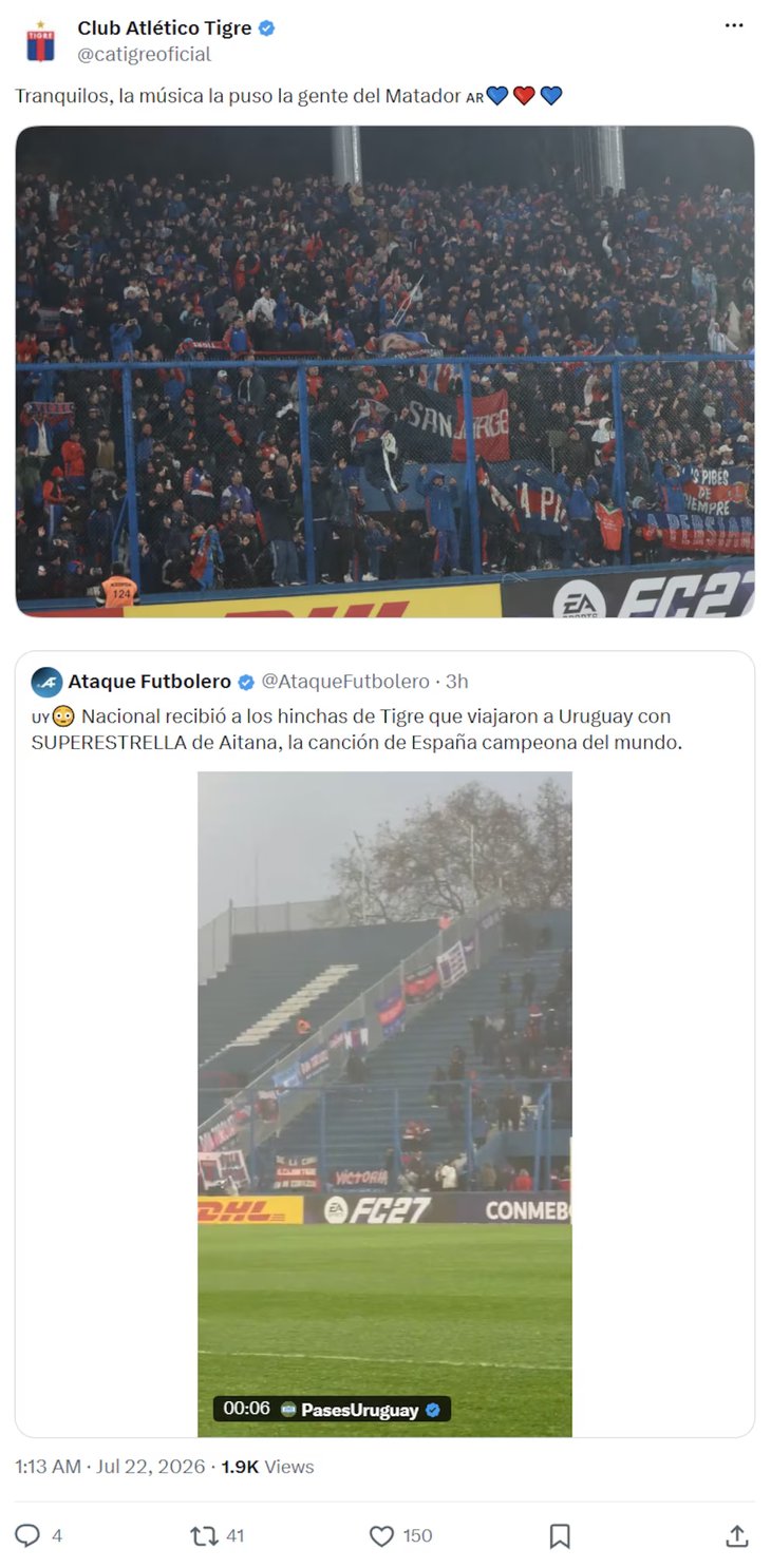 Nacional de Uruguay se burló de Tigre tocando la canción de España en el Mundial